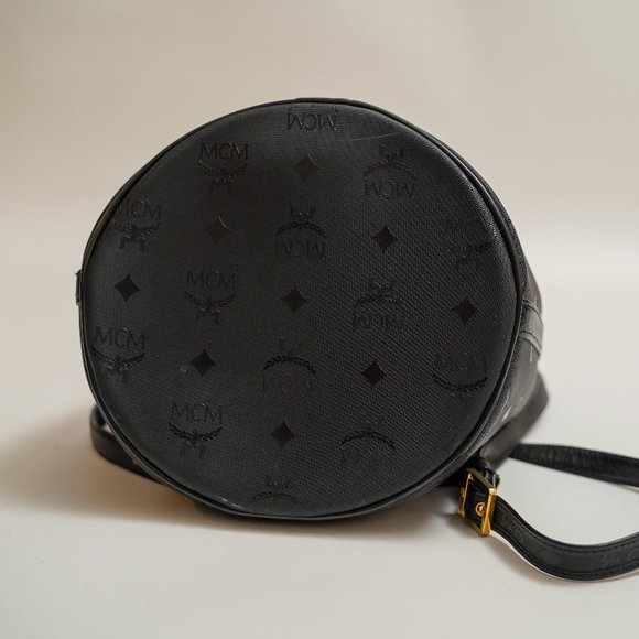 VINTAGE MCM Monogram Black Bucket Bag Drawstring Crossbody Purse - Picture 7 of 15